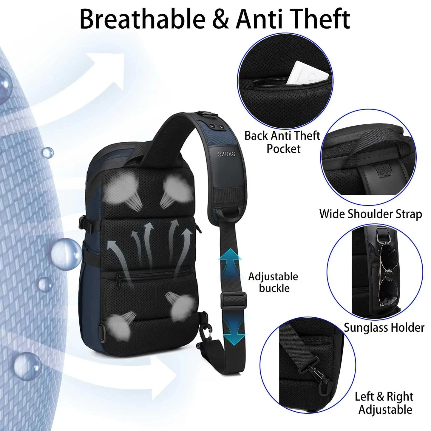 Sac bandoulière antivol pour homme, imperméable