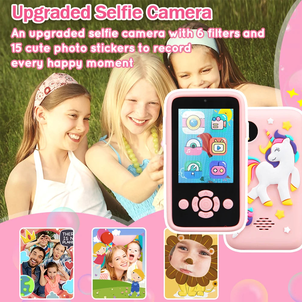 Téléphone jouet pour enfants – Appareil photo, lecteur MP3 et jeux de puzzle, 32 Go