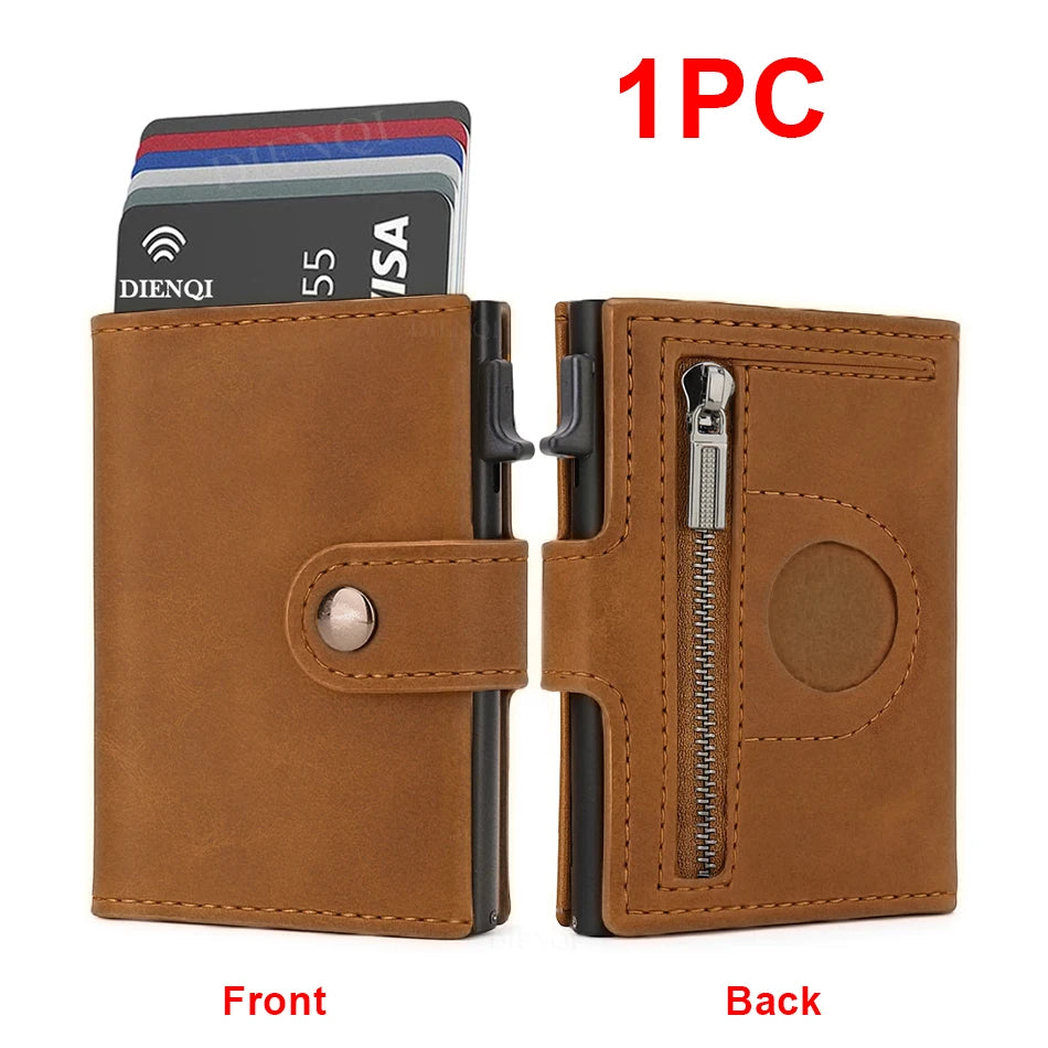 Anti-Theft RFID Card Holder – Slim Aluminum Wallet with AirTag Slot