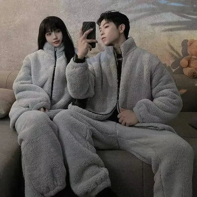 Couple Pajamas – Warm Coral Fleece Velvet Long Suit
