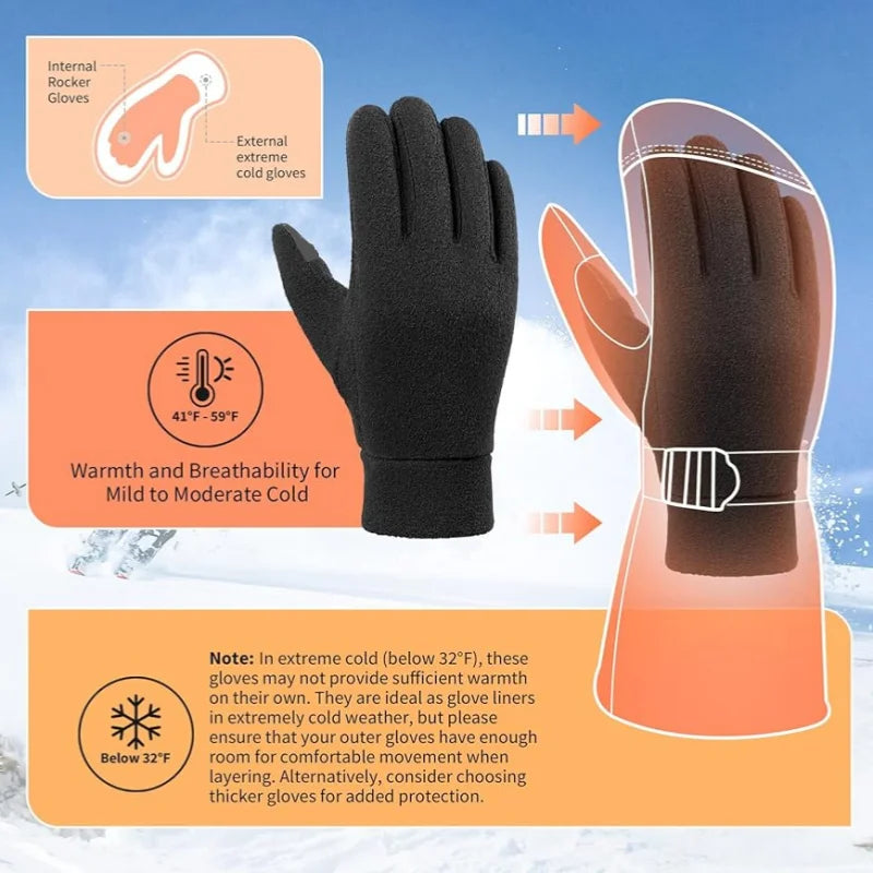 Unisex Winter Thermal Gloves with Touchscreen Warm Fleece
