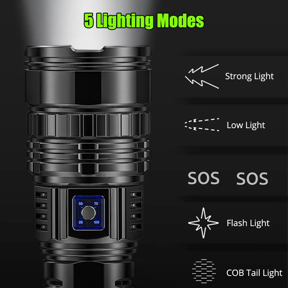 Ultra-Powerful LED Flashlight – 800W, 15000mAh Rechargeable Spotlight
