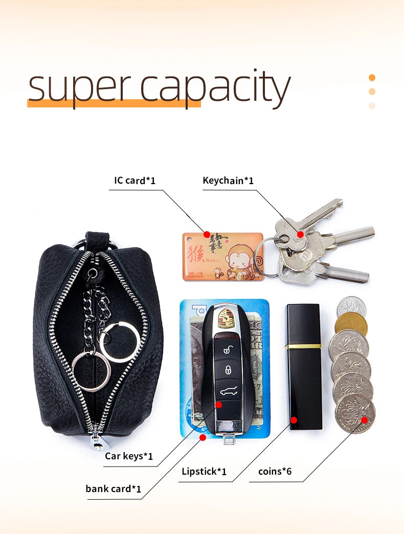 Leather Key Holder with Zipper – Mini Wallet & Key Organizer