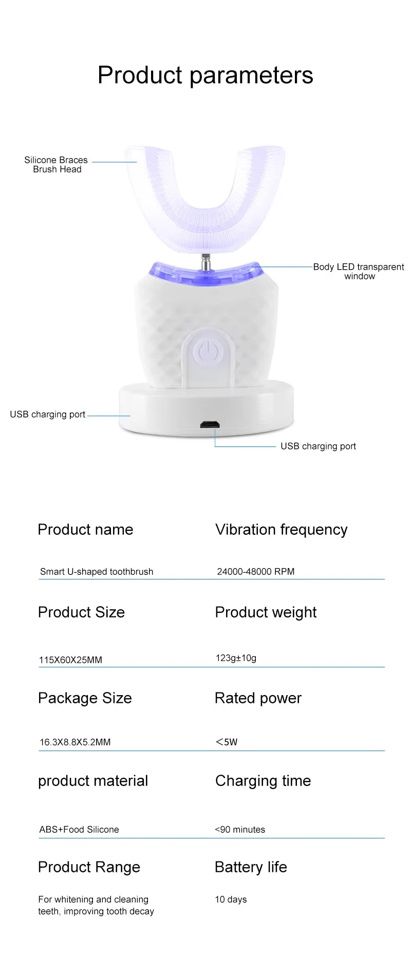 U-Shaped Electric Toothbrush with 360° Automatic Cleaning