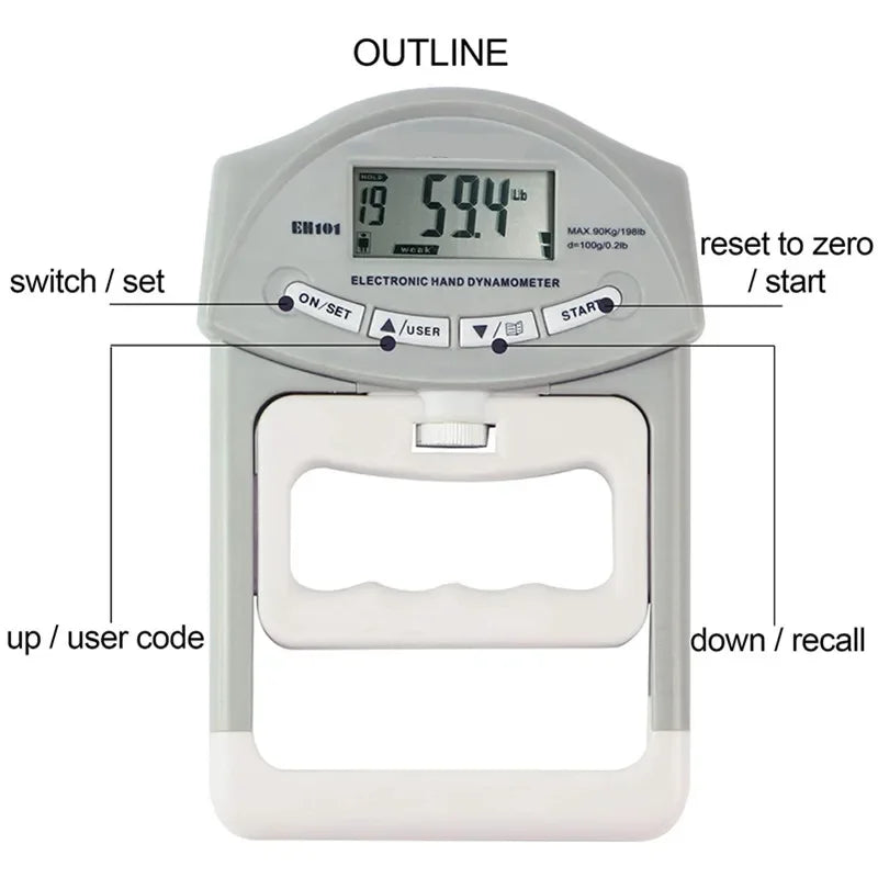 Digitale handdynamometer met lcd-scherm – 90 kg gripkracht- en revalidatiemeter