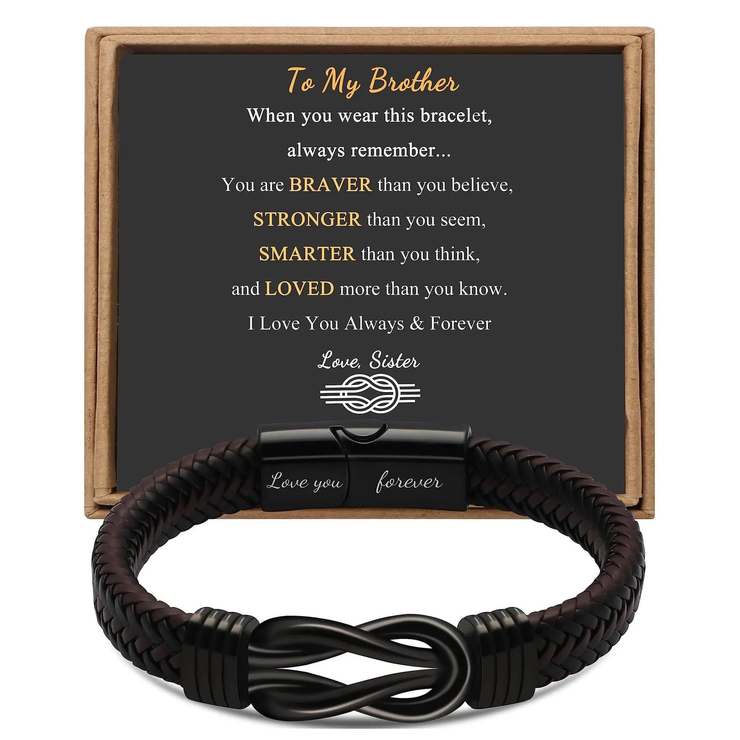 Leather Knot Bracelet for Men – Stainless Steel Infinity