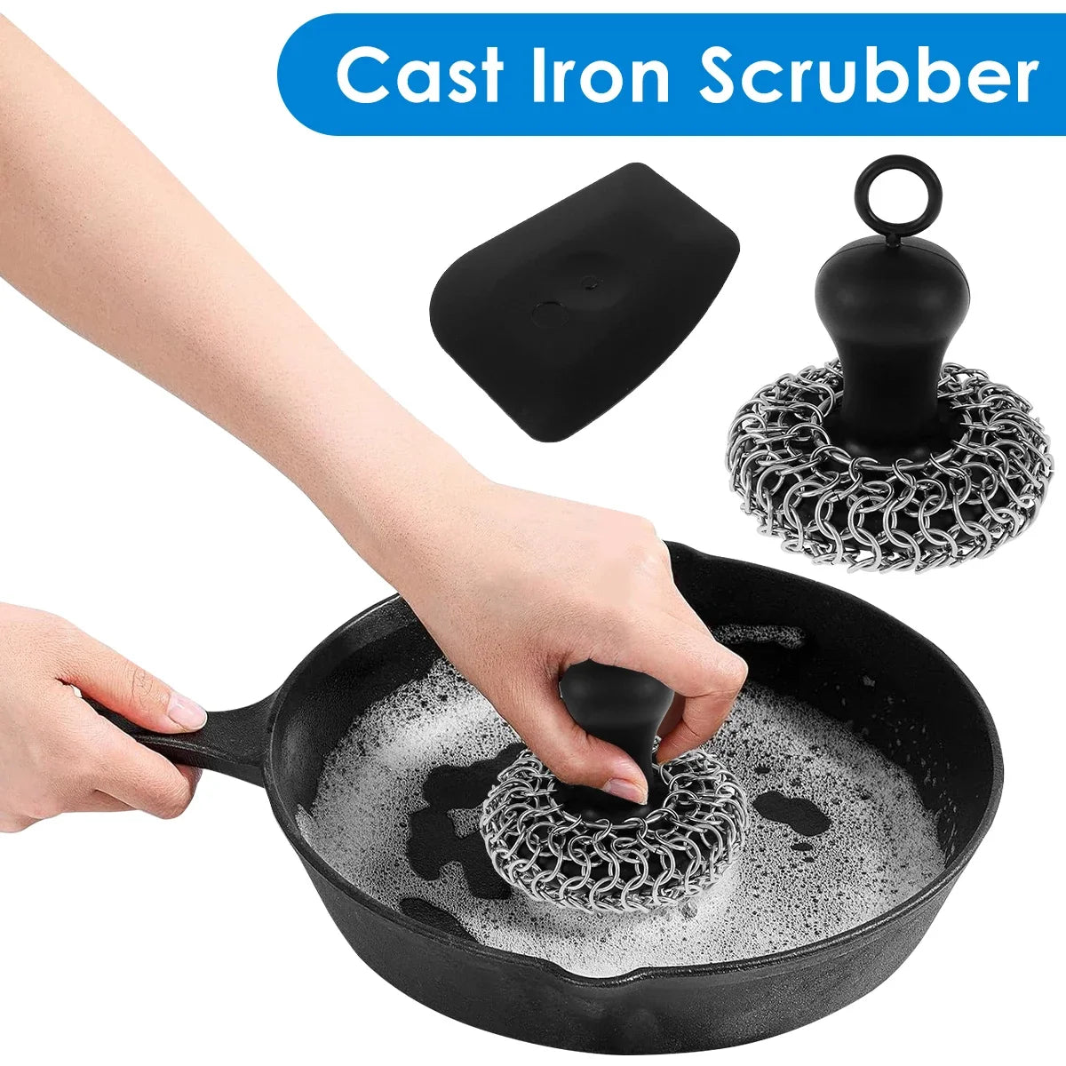 Cast Iron Cleaner Chainmail Scrubber – Grill Cleaning Tool
