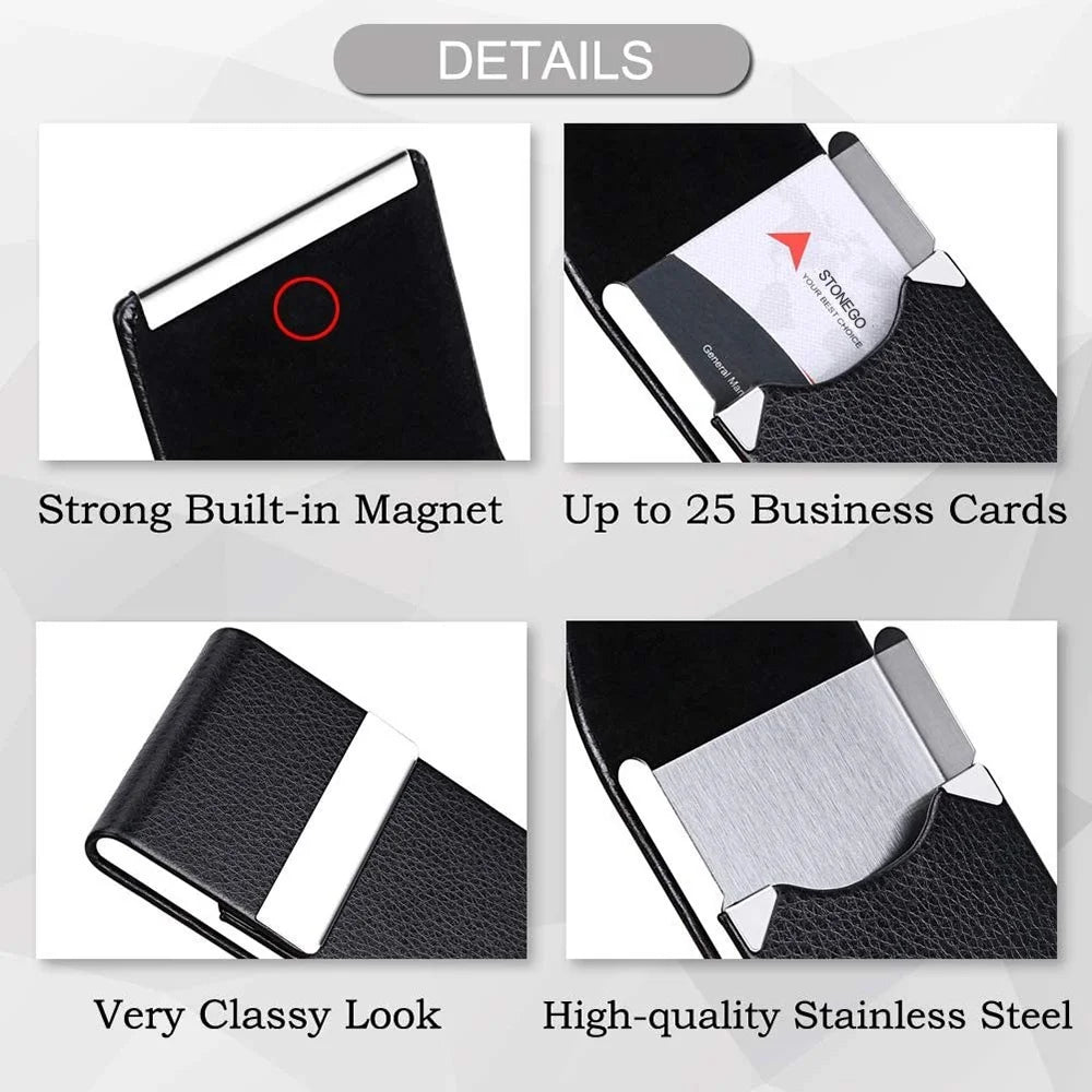 Slim PU Leather Business Card Holder – Magnetic Closure