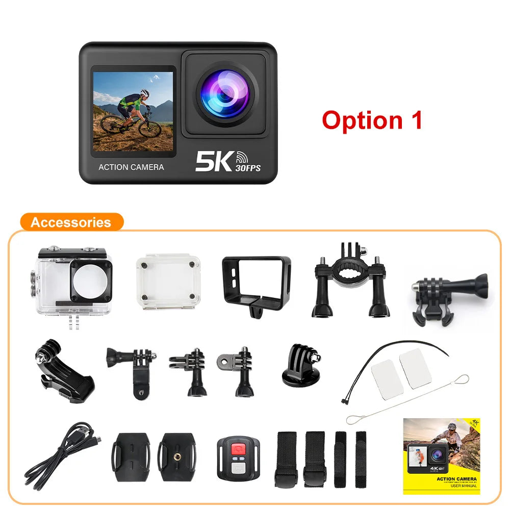 5K-actiecamera – 4K 60FPS, 2-inch touchscreen, 170° groothoek