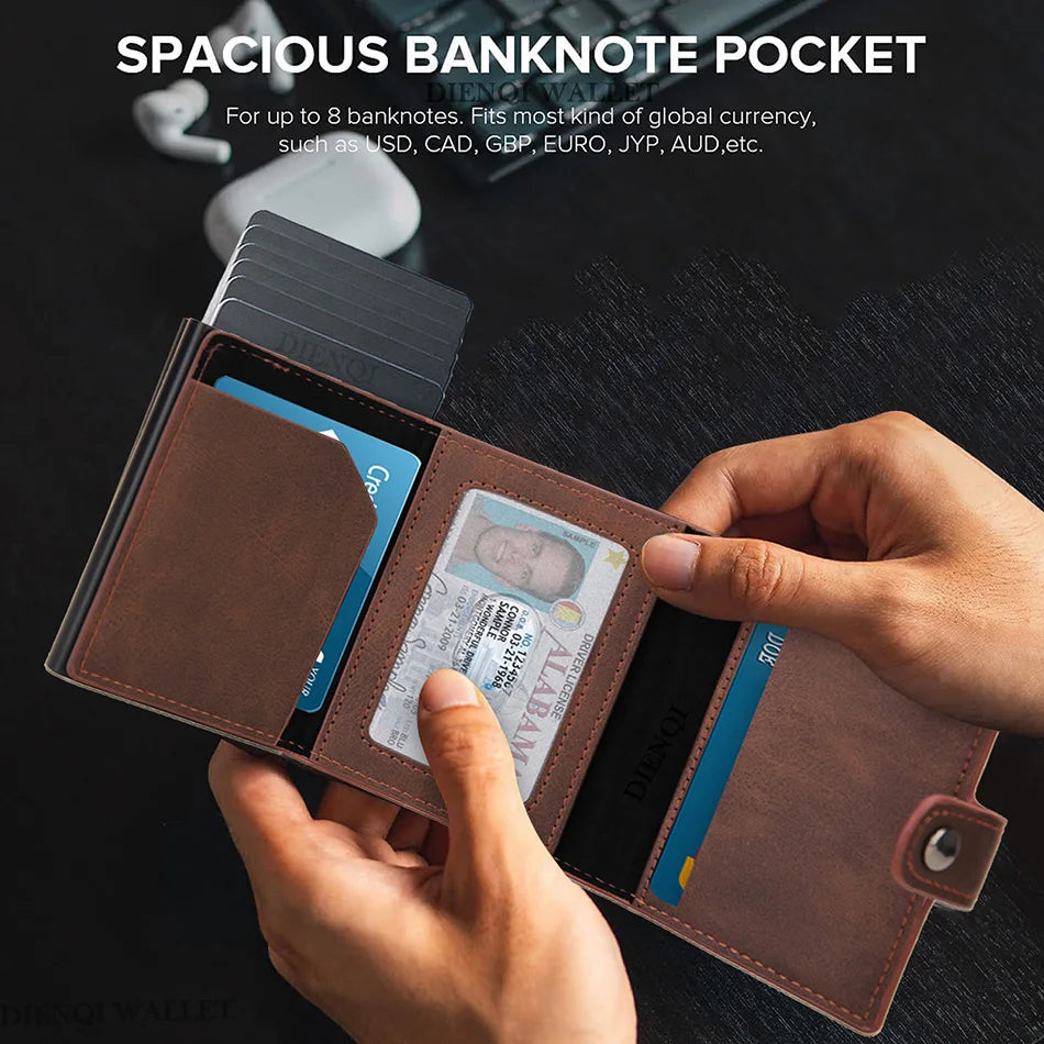 Anti-Theft RFID Card Holder – Slim Aluminum Wallet with AirTag Slot