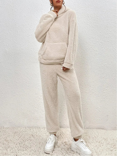 Plush Hooded Sweatshirt & Pants Winter Set Warm Casual