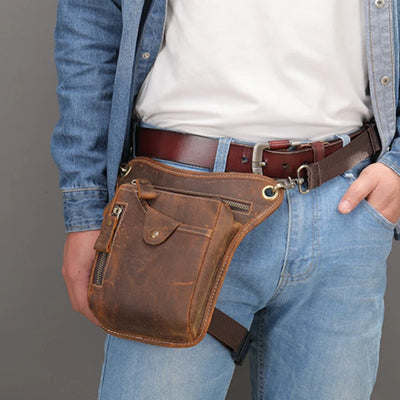 Vintage Men’s Leather Drop Leg Bag – Motorcycle Pack