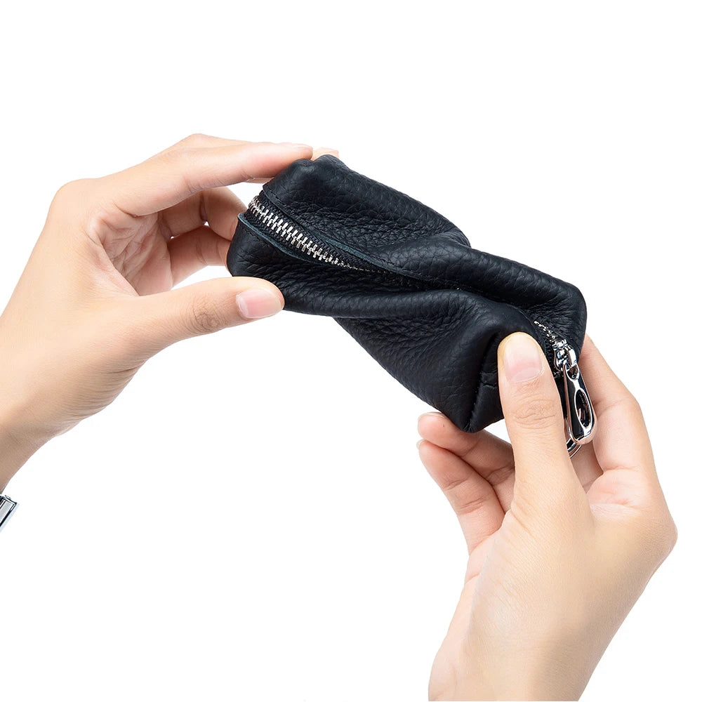 Leather Key Holder with Zipper – Mini Wallet & Key Organizer