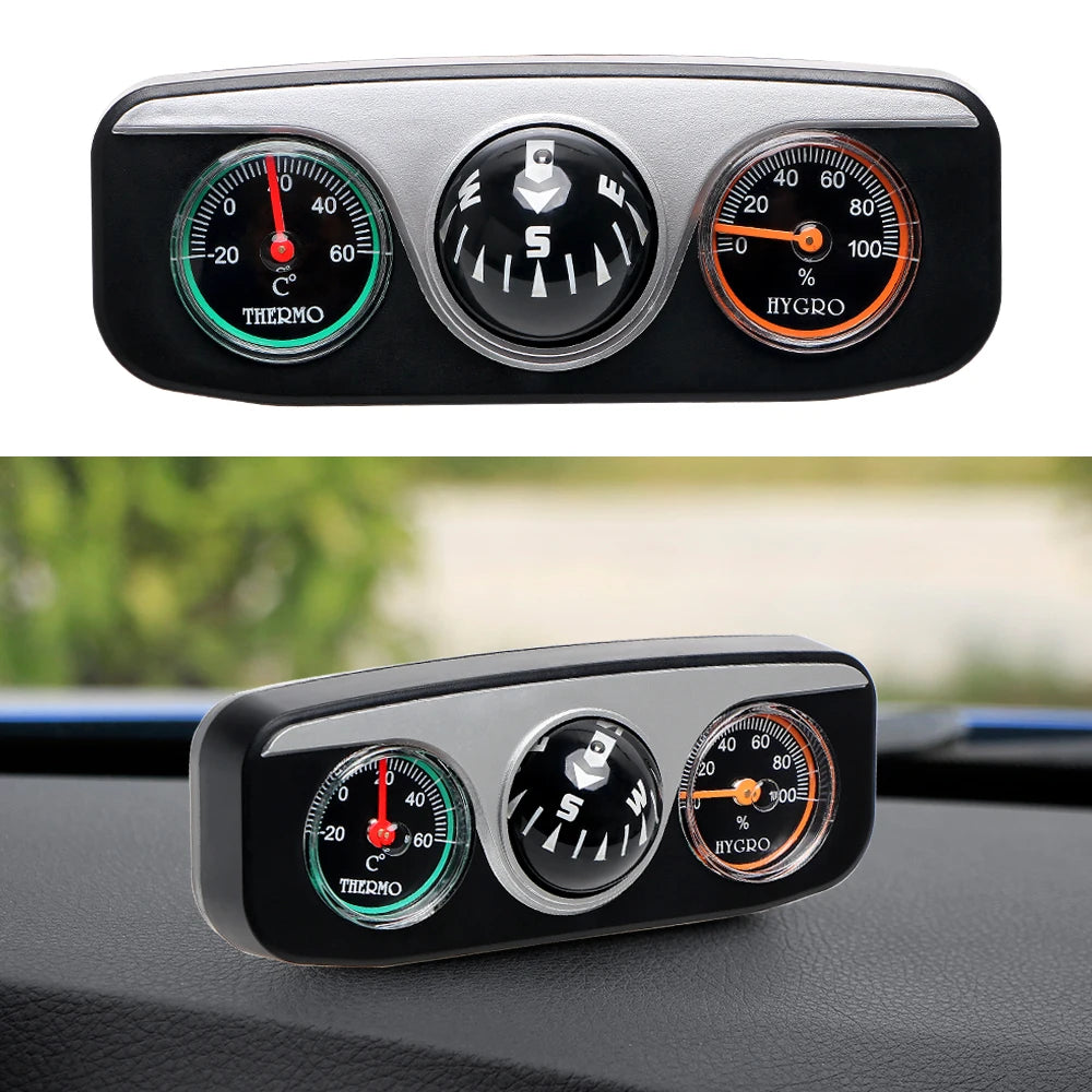 Ensemble d'accessoires de voiture 3 en 1 – Boussole, thermomètre et hygromètre