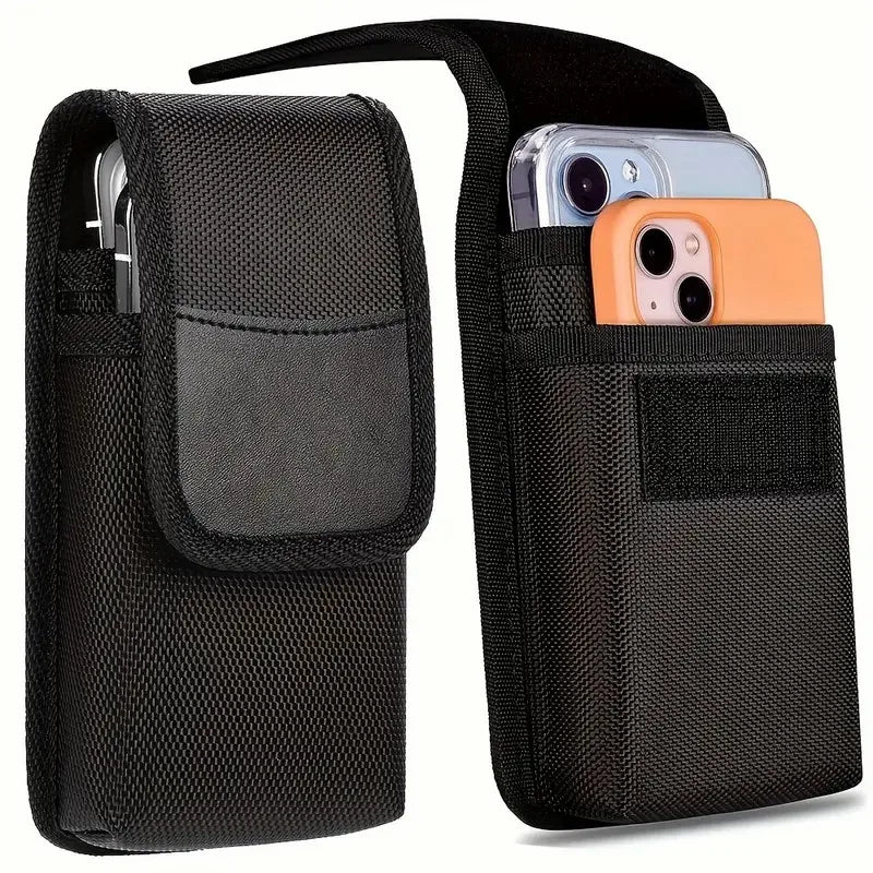 Pochette de ceinture pour téléphone en nylon pour homme avec deux compartiments