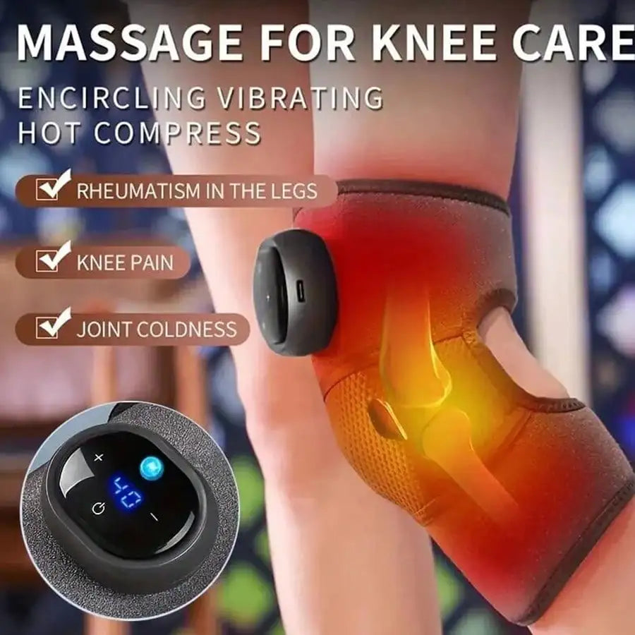 Bandage de massage vibrant chauffant 3 en 1 – Soulagement des genoux