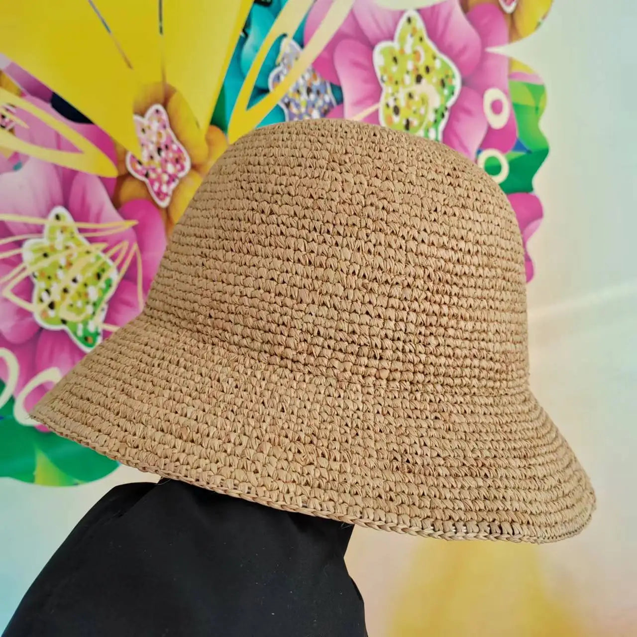 Chapeau de soleil en raphia pour femme – Plage en paille fait main