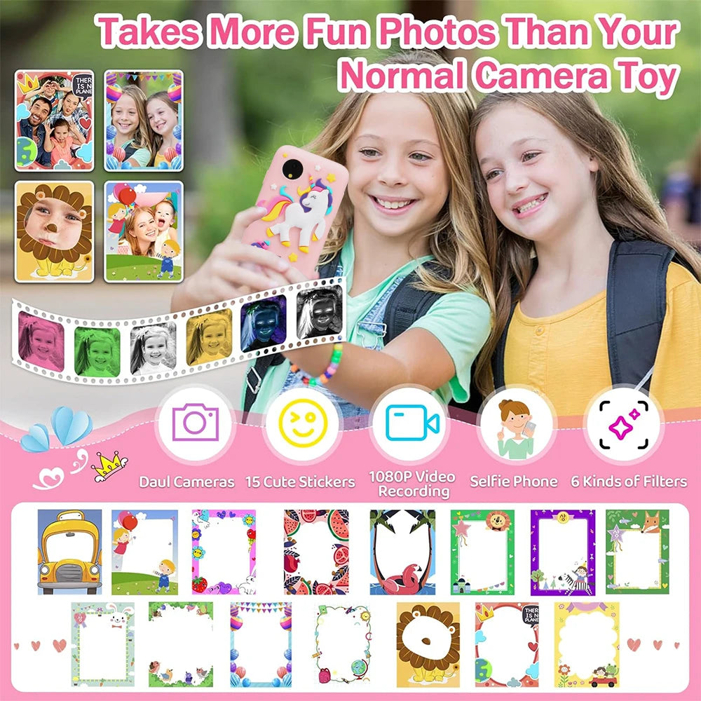 Téléphone jouet pour enfants – Appareil photo, lecteur MP3 et jeux de puzzle, 32 Go
