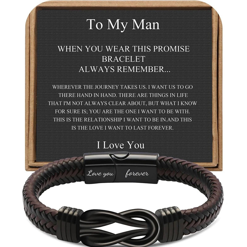 Leather Knot Bracelet for Men – Stainless Steel Infinity