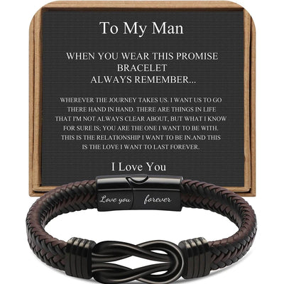 Leather Knot Bracelet for Men – Stainless Steel Infinity