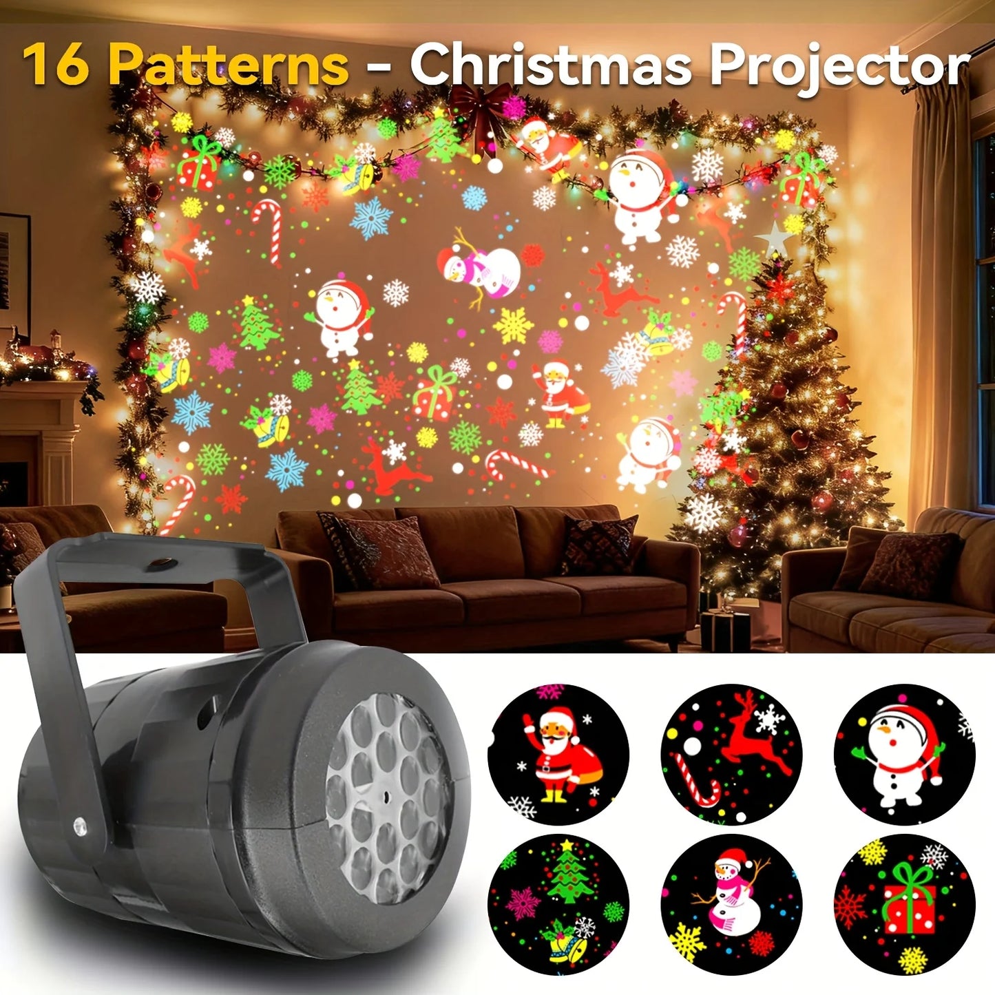 Christmas Laser Projector – 16 Snowflake Patterns LED