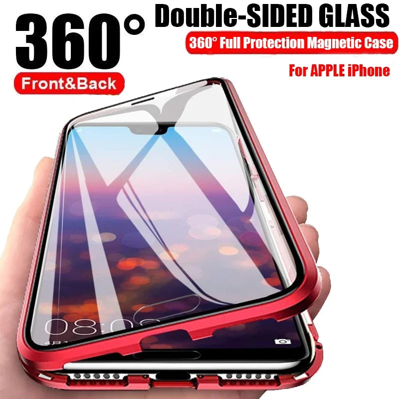 360° Magnetic Metal Phone Case – Double-Sided Glass