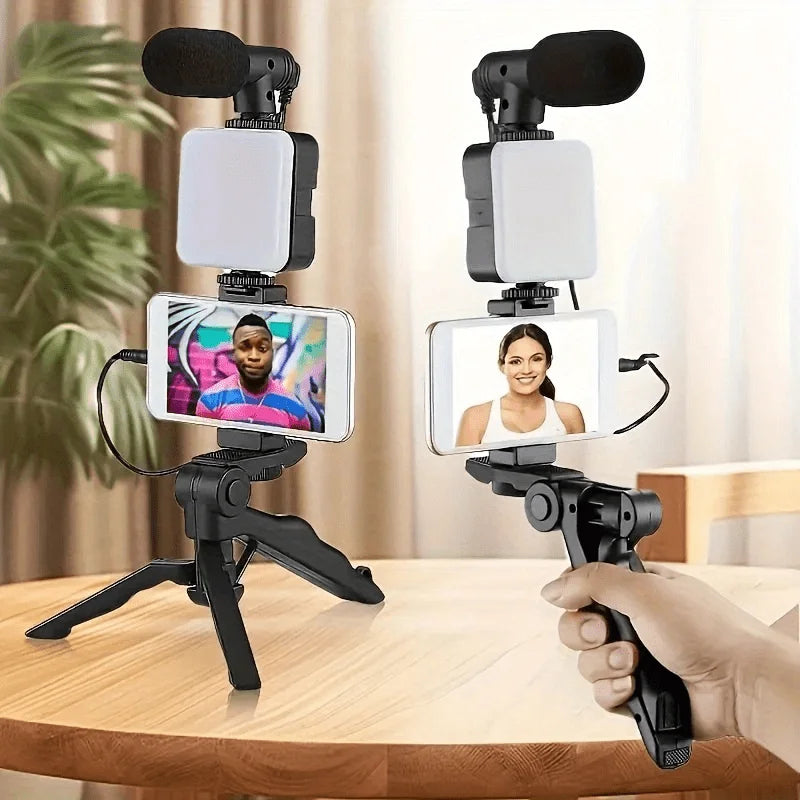 Smartphone Vlogging Kit – Tripod, Mic & LED Light Vlogs Recording