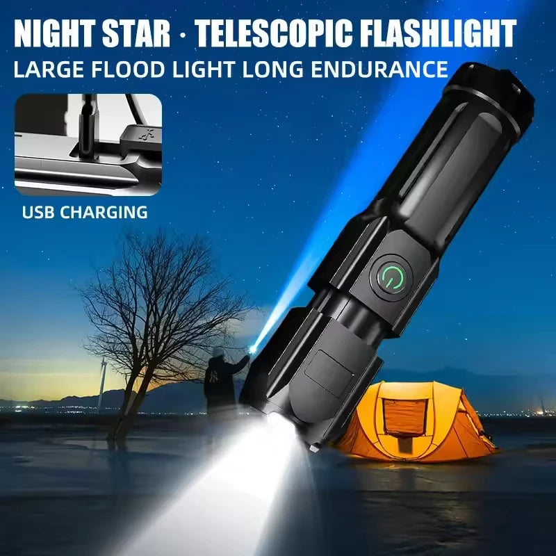 Oplaadbare LED-kampeerlamp – USB-zoomlamp, waterdicht