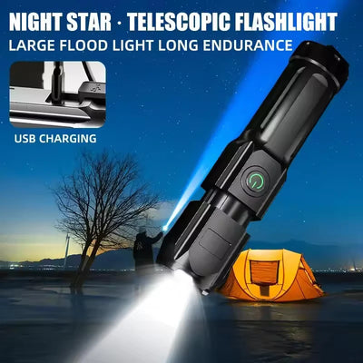 Oplaadbare LED-kampeerlamp – USB-zoomlamp, waterdicht