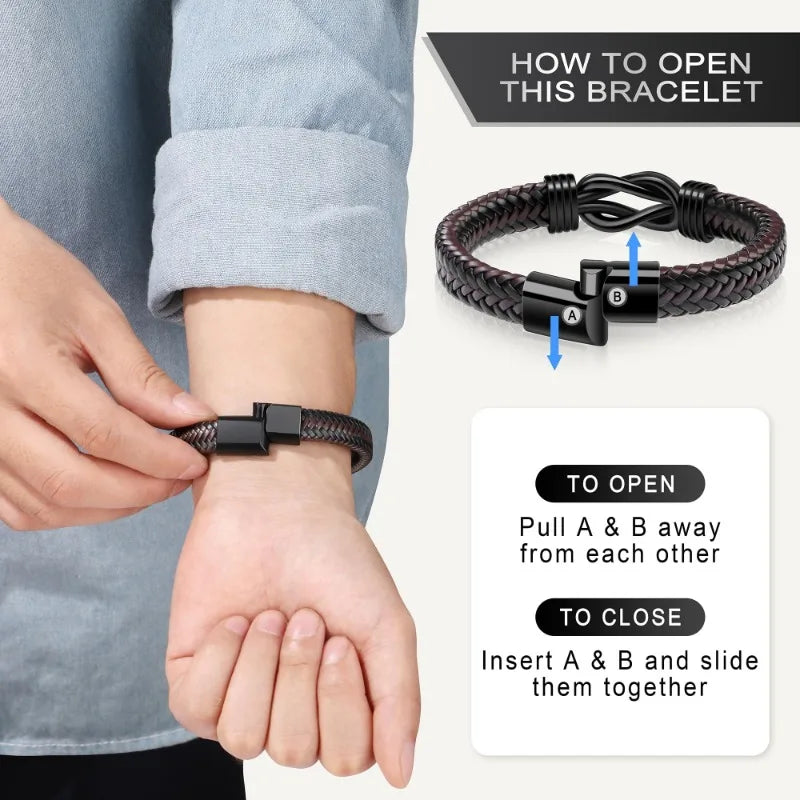 Leather Knot Bracelet for Men – Stainless Steel Infinity