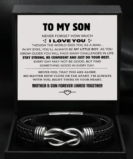 Bracelet for Son – Stainless Steel & Leather, Adjustable