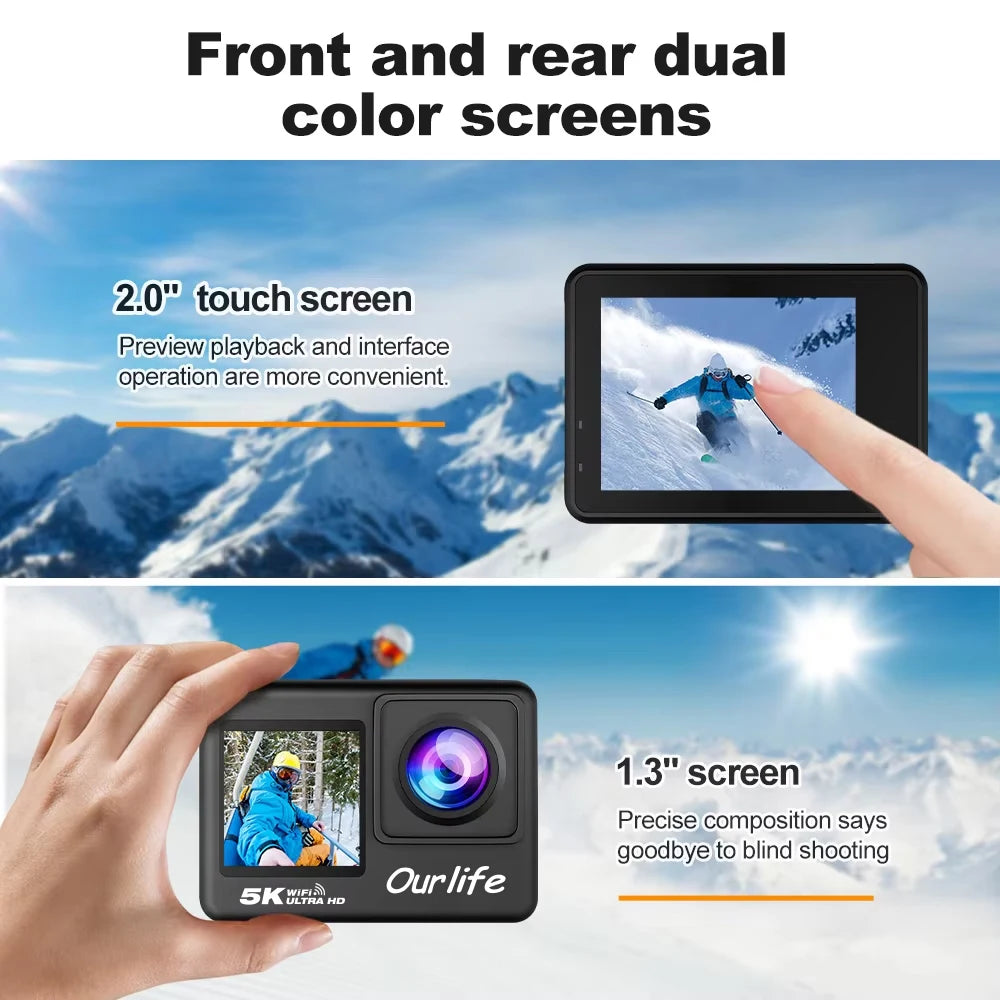 5K-actiecamera – 4K 60FPS, 2-inch touchscreen, 170° groothoek