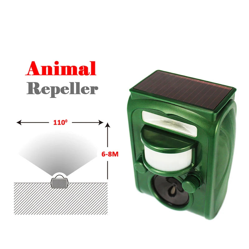 Solar Ultrasone Dieren Verjager - Nieuwe Zonne Energie Repellent Sensor - Outdoor Tuin Pest Muis Vogel Kat Hond Vleermuis Das Vos Repeller -Houd Dieren Weg - 110 Graden Hoek 4-6m Verte