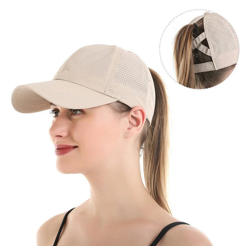 Summer Solid Color Baseball Cap – Women Ponytail Sports Cap