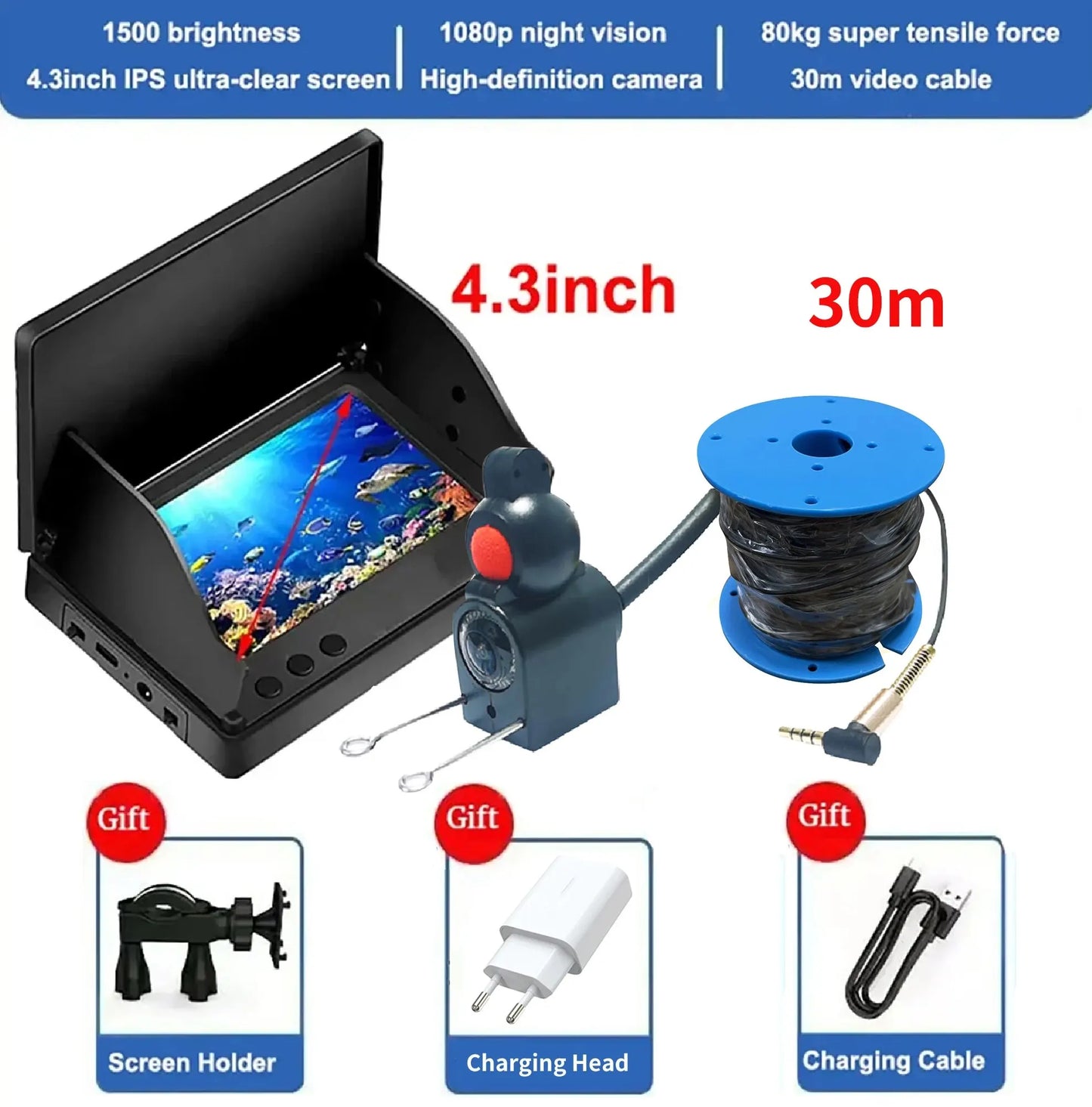 Portable Fish Finder with Camera 1080P LCD, Night Vision