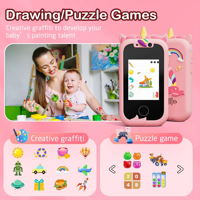 Kids Unicorn Smartphone Toy – Dual Camera, Music Player