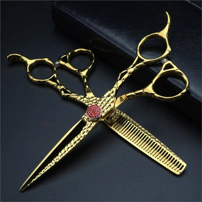 6” Gold Barber Scissors – Cutting & Thinning Set