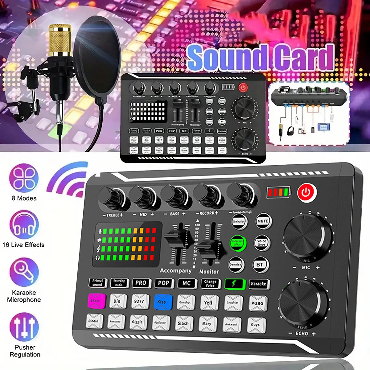 Microphone Set with Live Sound Card – Wireless Karaoke