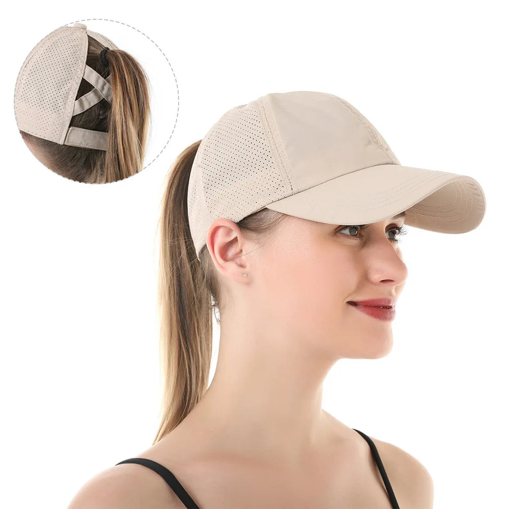 Summer Solid Color Baseball Cap – Women Ponytail Sports Cap