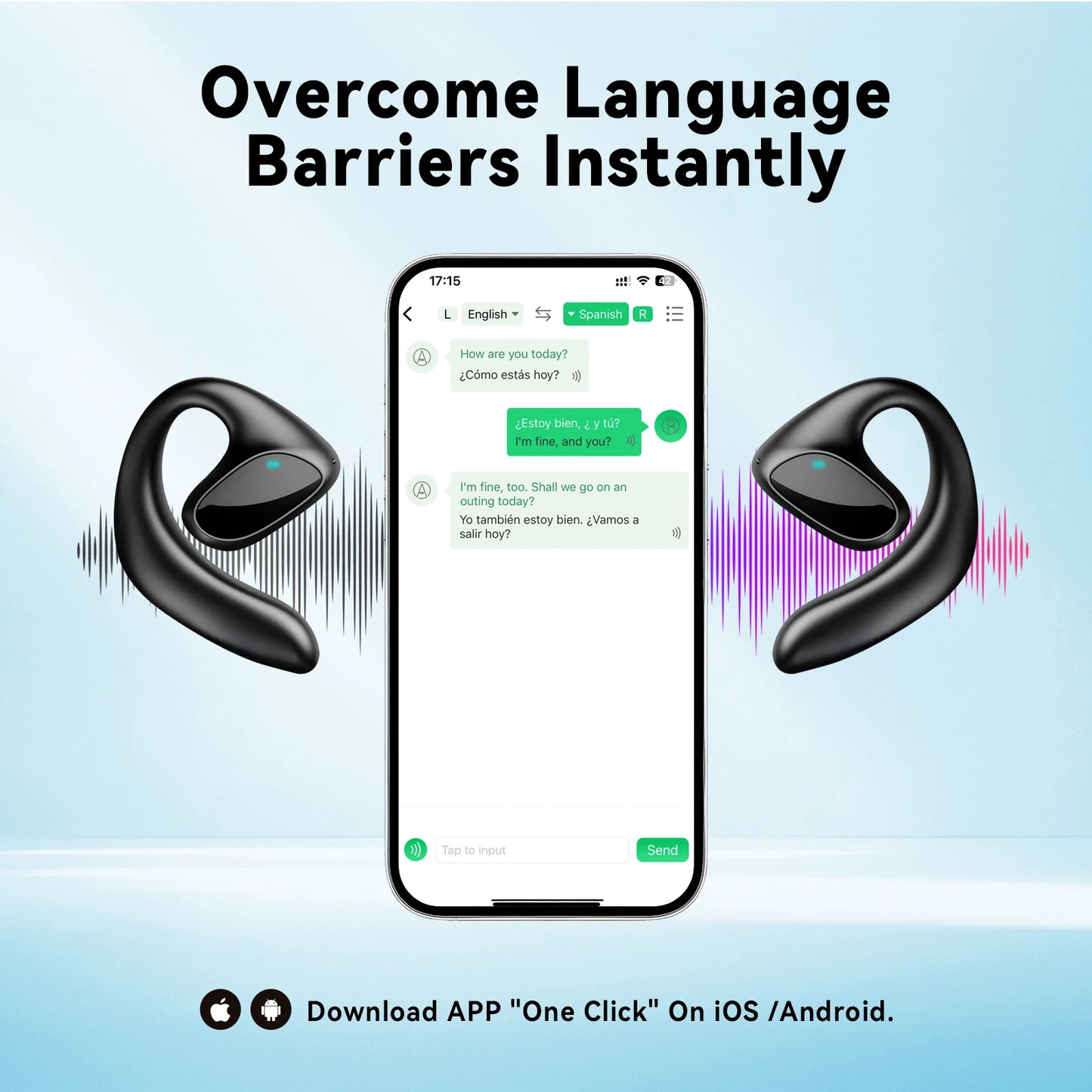 Écouteurs Traducteurs – 150 Langues, Bidirectionnels en Temps Réel, Bluetooth Sans Fil