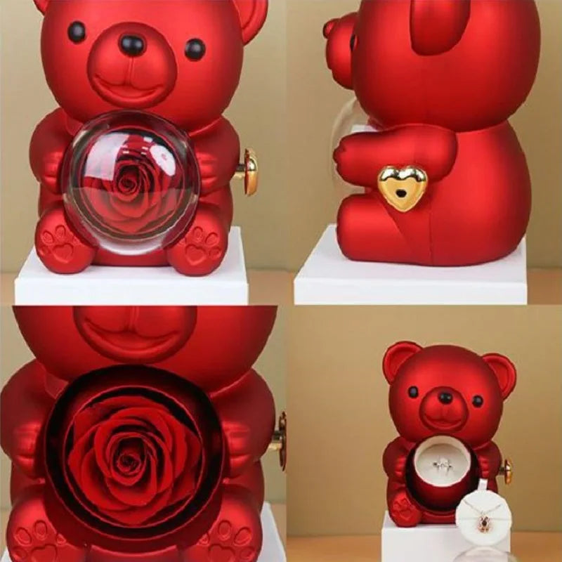 Romantische ketting met eeuwige roos en teddybeer - Cadeauset