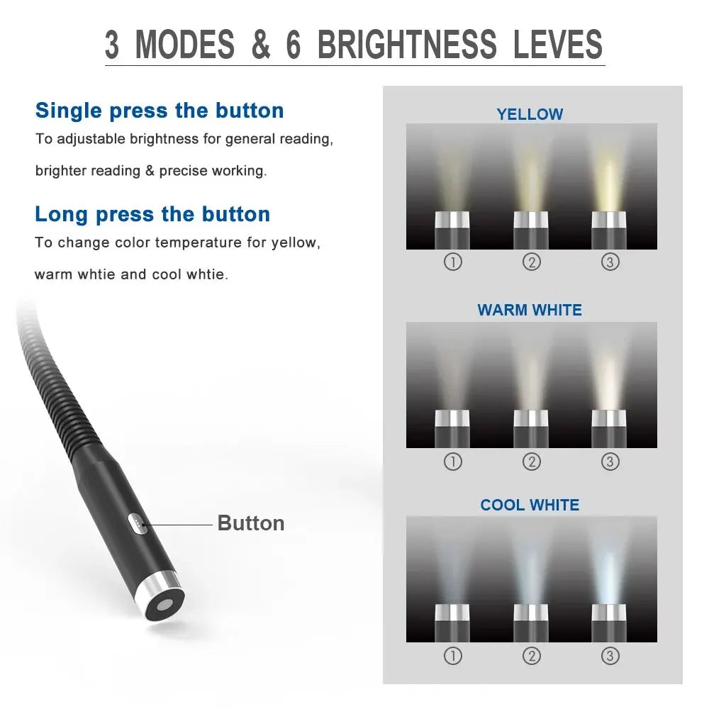 Flexible LED Neck Reading Light – Hands-Free USB Book Lamp