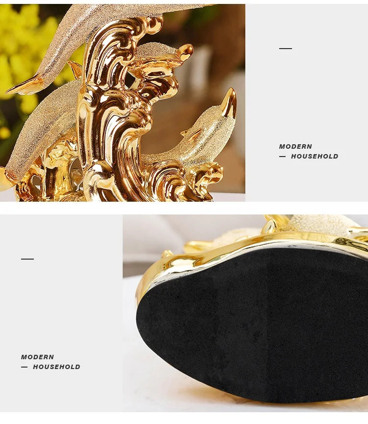 Golden Crystal Dolphin Figurine – Ceramic Decorative Sculpture