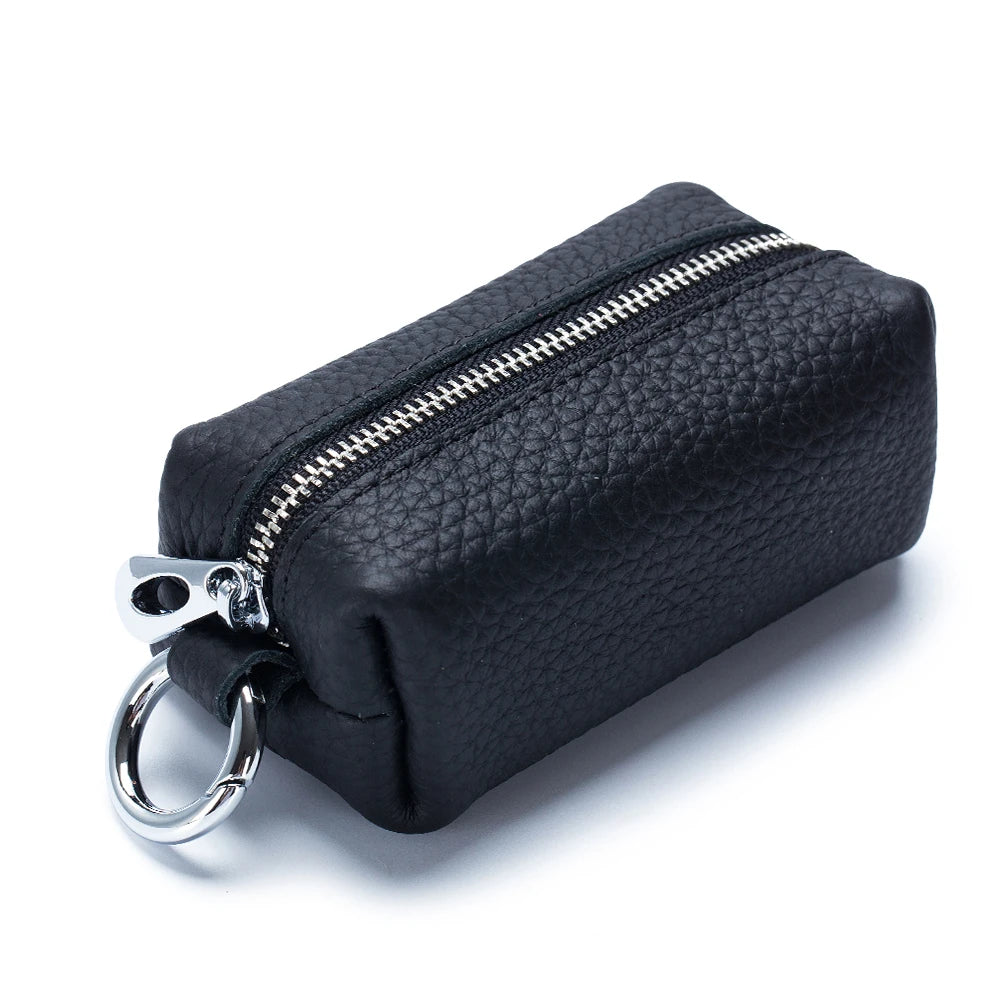 Leather Key Holder with Zipper – Mini Wallet & Key Organizer