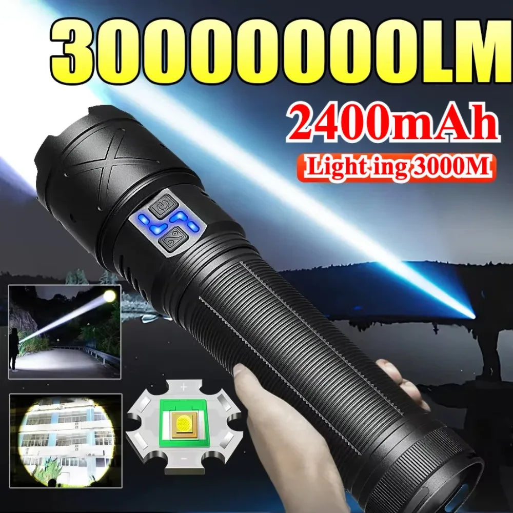 LED Flashlight – 3000m Tactical Zoomable Rechargeable Torch
