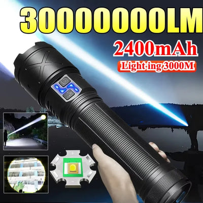 LED Flashlight – 3000m Tactical Zoomable Rechargeable Torch