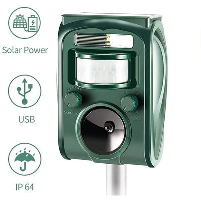 Solar Ultrasone Dieren Verjager - Nieuwe Zonne Energie Repellent Sensor - Outdoor Tuin Pest Muis Vogel Kat Hond Vleermuis Das Vos Repeller -Houd Dieren Weg - 110 Graden Hoek 4-6m Verte