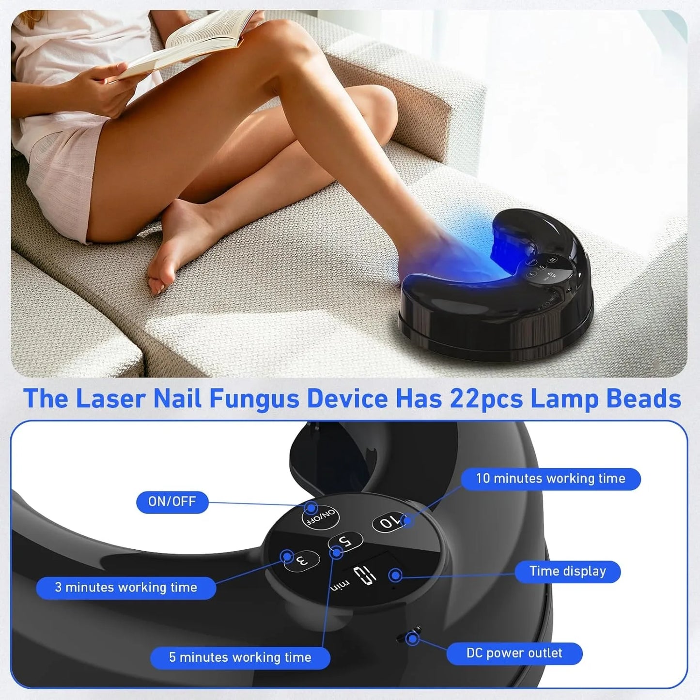Appareil de traitement sans fil des mycoses des ongles au laser – Lumière bleue et infrarouge 45 W