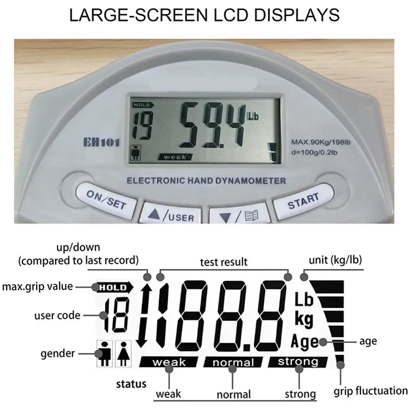 Digitale handdynamometer met lcd-scherm – 90 kg gripkracht- en revalidatiemeter