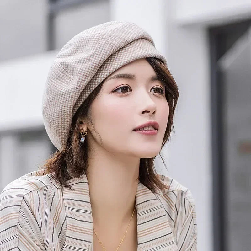 Octagonal Wool Beret – Casual Autumn Cotton Blend Cap
